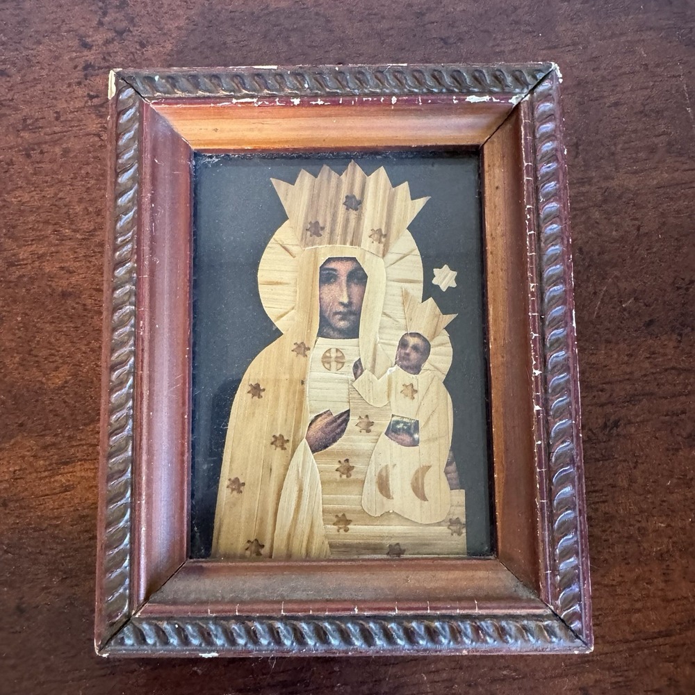 4.5"x3.5" Vintage Mother Mary & Baby JESUS Framed